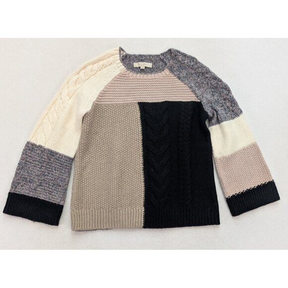 LOFT Women's Sweatr Size M Pullover Crewneck Chunky Colorblock - Picture 2 of 13